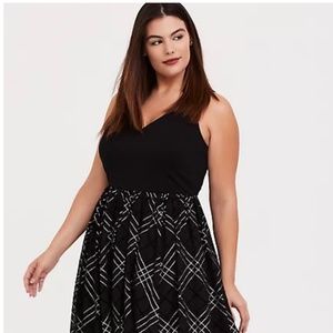 Womens Torrid Black Ponte & Mesh silver Plaid Midi Dress